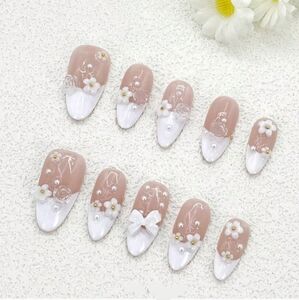 Pink and White Elegant Press-On Nails